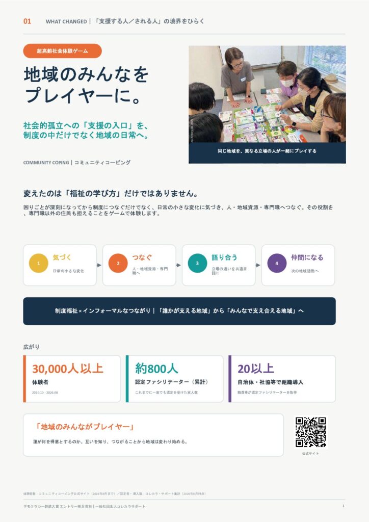 地域のみんなをプレイヤーに。 社会的孤立への支援の入口を、地域の日常にひらく「コミュニティコーピング」